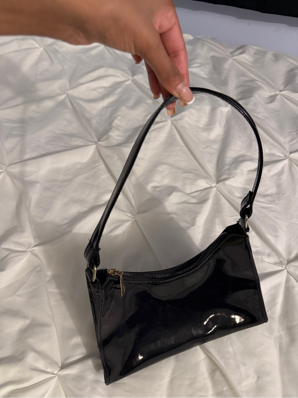 Sleek Black Patent Mini Shoulder Bag